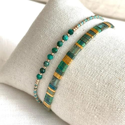 Tila Flat Beaded Stretch Bracelets for Women Stackable Gold Colorful Seed Beads Boho Bracelet Stack Adjustable Rope String Friendship Jewelry Trendy Holiday Gift - color: turquoise