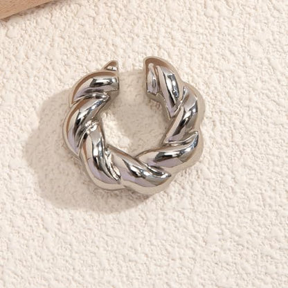 Gold Ear Cuff Earrings for Women Non Piercing 14K Gold Plated/Silver Cuff Clip On Cartilage Hoop Shining Cubic Zirconia Twisted Chain Ear Clip On Earring for Women Chunky Ear Cuffs Earrings - color: C-silver