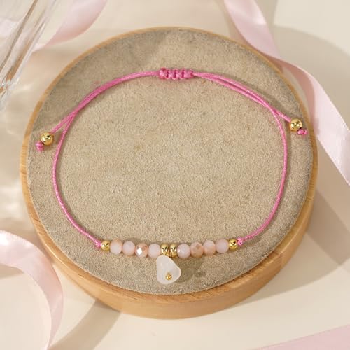 Boho Glass Seed Beaded Bracelets For Women, Handmade Romantic Gold Plated charm String Braided Rope Adjustable Jewelry, Summer Beach Daily Party Friendship Gift - color: Rose Quartz