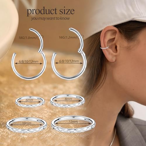 PEAKLINK 16G Arrow Nose Hoop Ring Conch Helix Cartilage Earring Hinged Segment Seamless Clicker Ring Surgical Steel Septum Jewelry Rook Daith Lip Tragus Piercing Jewelry for Women Men - color: Side Arrow,Silver