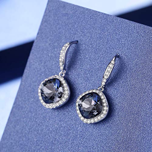 SBLING Platinum Plated Cubic Zirconia/Austrian Crystal Cushion Shape Halo Pendant Necklace/Earrings - color: Match Earrings-Austrian Crystals Black