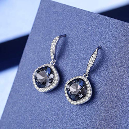 SBLING Platinum Plated Cubic Zirconia/Austrian Crystal Cushion Shape Halo Pendant Necklace/Earrings - color: Match Earrings-Austrian Crystals Black