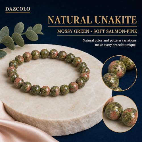 8mm Natural Crystal Stretch Bracelet | Handmade Round Stone Bead Bracelet, Runs Large, Meditation Yoga Gift for Women & Men - color: Epidote