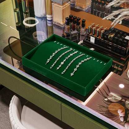 Velvet Necklace & Bracelet Tray with Raised Ridge Design Green | 16 Slots, For Necklace & Bracelet Storage, Anti-Tangle, Durable - size: 16 Slot