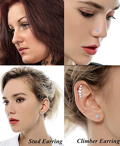 Tornito 9-30Pcs Cartilage CZ Stud Earrings Conch Forward Helix Tragus Daith Piercing Lip Rings Snake Heart Butterfly Jewelry for Women Men 16G Silver Gold Tone - color: D:Silver Tone(Butterfly)