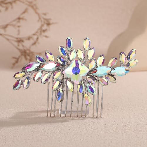 Square Rhinestone Hair Comb Silver Gold Rhinestone Wedding Headpiece Handmade Crystal Bridal Hair Comb Bridal Hairpiece for Brides Bridesmaid (Ab) - color: Ab