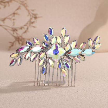 Square Rhinestone Hair Comb Silver Gold Rhinestone Wedding Headpiece Handmade Crystal Bridal Hair Comb Bridal Hairpiece for Brides Bridesmaid (Ab) - color: Ab