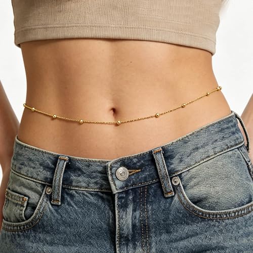 NEWITIN 4 Pieces Waist Chain for Women Gold Plated Adjustable Belly Chain Dainty Layered Summer Beach Body Chains Sexy Bikini Body Chains Jewelry Accessories for Women - color: 4 Pieces Gold Silver Classic