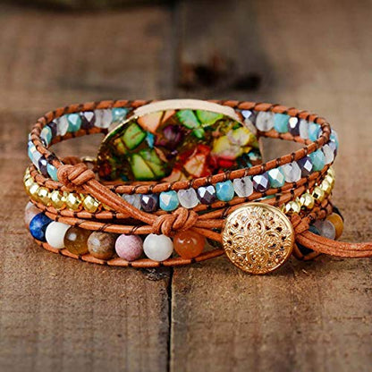 Women Wrap Bracelet Boho Natural Jasper Crystal Stone Beads Strand Bracelets - color: Style 23-Colorful Turquoise