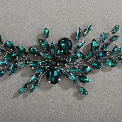 Green Rhinestones Beads Green Headband Handmade Crystal Hair Piece for Wedding Brides Bridesmaid - color: Green