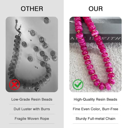 Colorful Chunky Resin Beaded Choker Necklaces for Women | Multicolor Beads, Sturdy Metal Chain, Adjustable, Detachable, Lightweight, Summer Beach Boho, Trendy Statement Jewelry Gift - color: Rose Red