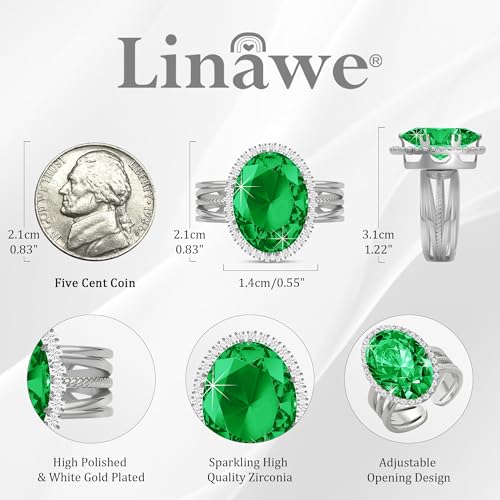 Linawe Costume Jewelry Adjustable Cocktail Ring for Women | Copper, Rhinestone, Cubic Zirconia, Oval, Fake Diamond, Crystal, Stone, Birthstone, Gemstone, Big, Chunky, Statement - color: White Green