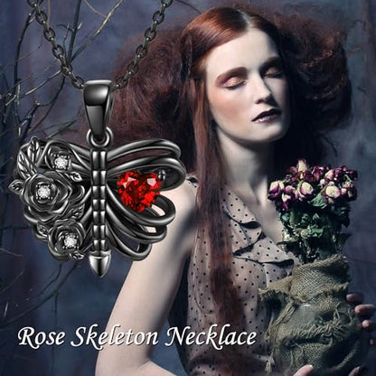 Halloween Necklace 925 Sterling Silver Black Rose Rib Cage Heart Pendant Necklace Halloween Jewelry Gifts for Women Gothic Party - style: Cage Heart