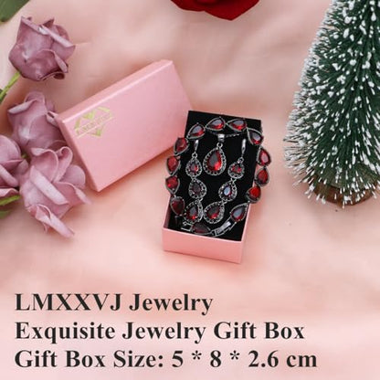 LMXXVJ Necklace Long Earrings Bracelet Set, White Gold Plated Created Blue Sapphire Jewelry Set Wedding Party Gift Jewelry for Women Bridal Bridesmaid - color: Black Gun-Ruby Red