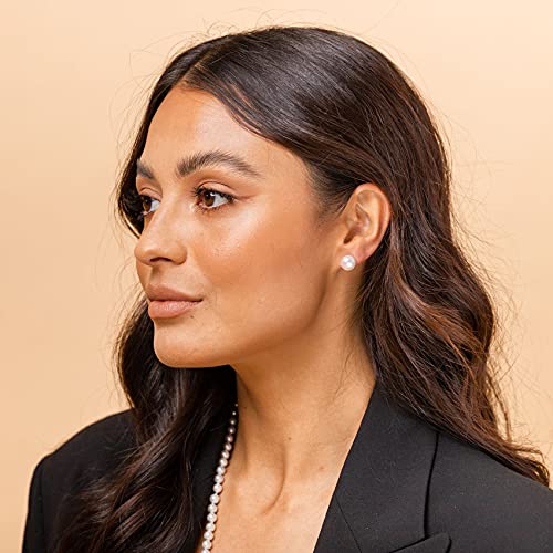 PAVOI 14K Gold Plated 925 Sterling Silver AAA+ Quality Handpicked Freshwater Cultured Stud Pearl Earrings - Trendy Hypoallergenic Jewelry - style: 9.5mm