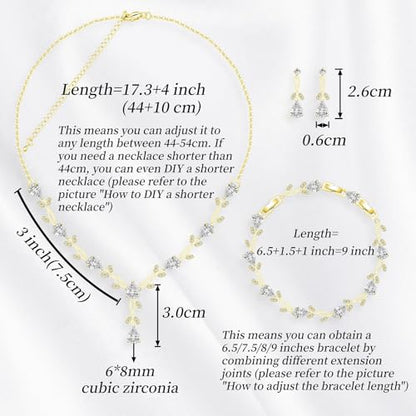 GZWHD Wedding Jewelry Sets for Bride Bridesmaid Women Cubic Zirconia Necklace Earrings Bracelet Set Gift for Mother Friend Wife Daughter Sister Party Prom Jewelry - color: Gold-White
