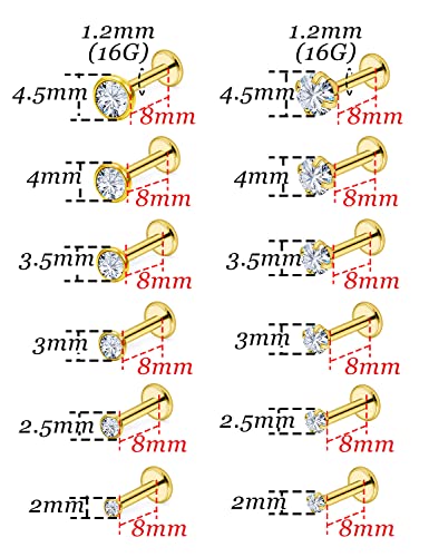 16G Lip Rings Stainless Steel Tragus Helix Conch Piercing Jewelry Snake Bite Piercing Monroe Lip Rings Labret Medusa Cartilage Lobe Earrings Piercing Jewelry CZ 2MM 2.5MM 3MM 3.5MM 4MM 4.5MM - color: 8MM-Gold,2mm/2.5mm/3mm/3.5mm/4mm/4.5mm