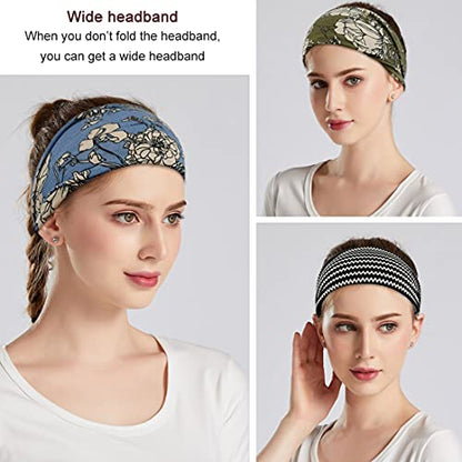 YONUF Boho Headbands For Women Fashion Wide Headband Yoga Workout Head Bands Hair Accessories Band 6 Pack - color: Flower 3