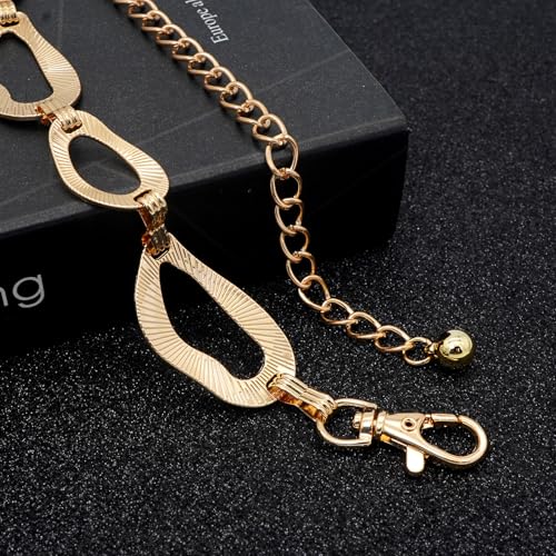 LIMHOO Women's Metal Waist Chain Belts Gold Silver Link Belt for Dresses - color: Square Gold, size: M: Length 120cm/47.2in