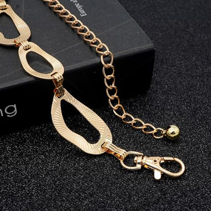 LIMHOO Women's Metal Waist Chain Belts Gold Silver Link Belt for Dresses - color: Square Gold, size: L: Length 135cm/53.1in