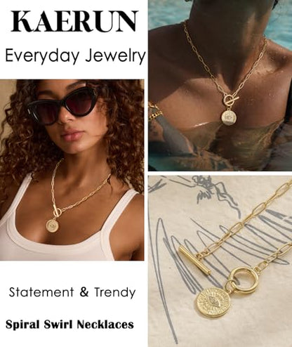 Chunky Gold Necklace for Women Trendy Non Tarnish 14K Gold Plated Paperclip Chain Charm Necklaces Chunky Heart Cross Clover Pearl Pendant Necklace with Toggle Clasp Statement Jewelry Gift for Women - color: G-Evil Eye