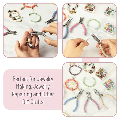 Mr. Pen- Pliers for Jewelry Making, 3 Pack, Chain Nose | Round Nose Pliers Set and Wire Cutter for Beading, Wire Wrapping, Jump Rings, Jewelry Repair, Crafting, DIY - color: Pastel