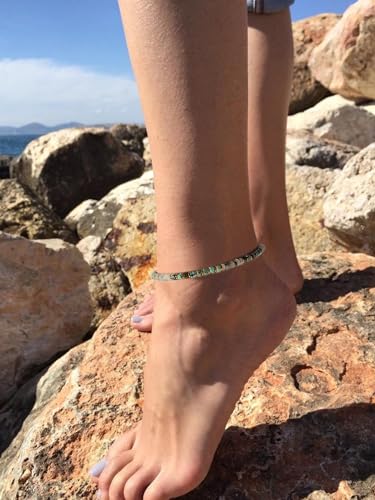 XIJIN Natural Stone Beaded Anklets for Women Handmade Beach Boho Turquoise Beads Ankle Bracelet Jewelry Gift for Her - color: L
