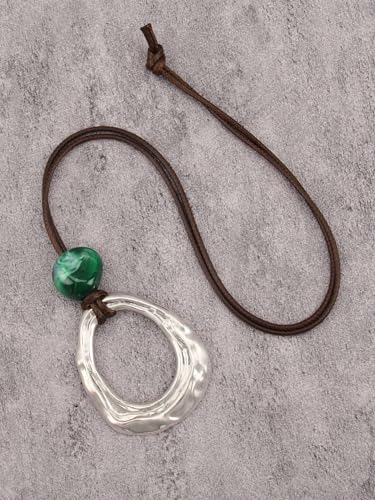 GelConnie Leather Necklace for Women Round Wooden Pendant Long Leather Choker Vintage Sweater Necklace Gold Chunky Boho Necklaces for Women - style: Brown Leather Boho Necklace