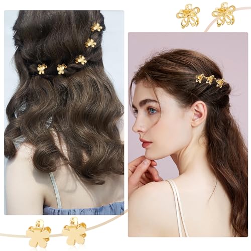 CWJCYTNSN 12PCS Gold Metal Flower Claw Hair Clips for Women Girls - 0.6" Mini Nonslip Bangs Clips for Thick, Thin, Curly Hair Accessories - color: Gold flower