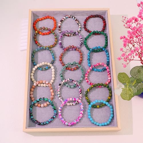 18Pcs Malachite Pattern Beaded Bracelets Set for Women Men, 8mm Round Beads Stretch Bracelets, 7.28 Inch Elastic Stackable Bracelets, Colorful Handmade Wristbands for Party Favors, Gifts, Daily Wear