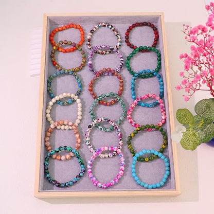 18Pcs Malachite Pattern Beaded Bracelets Set for Women Men, 8mm Round Beads Stretch Bracelets, 7.28 Inch Elastic Stackable Bracelets, Colorful Handmade Wristbands for Party Favors, Gifts, Daily Wear