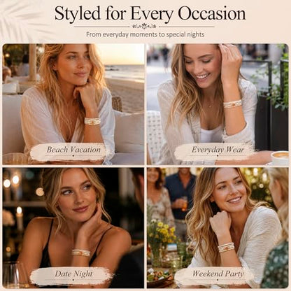 Edoneery Leather Wrap Bracelets for Women, Boho Layered Cuff Bangle | Multi-layer Leather Cuff, Daily wear, Stackable Bangle, Easy on-off, Western Jewelry Gifts for Women - color: Beige-3