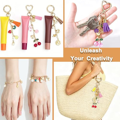 570 Pcs Keychain Making Kit, DIY Charm Making Supplies with Tassels | Enamel Charms Letter Beads, Pearl and Cherry Charm, Extender Chains, Storage Box Instruction Manual with Gift Bags, DIY Craft - size: 570pcs kit