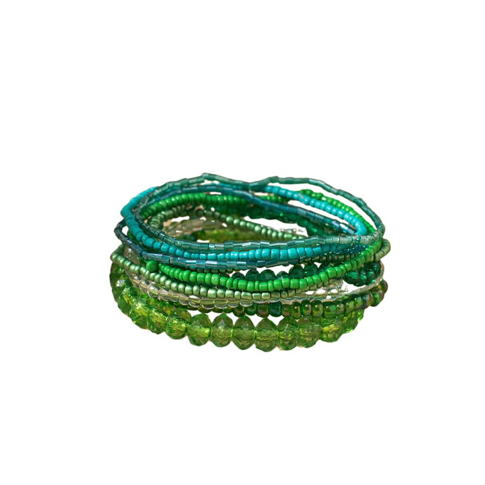 tenghong2021 Handmade Bohemian Multilayer Bracelets Boho Glass Beaded Colorful Strand Multilayered Stackable Seed Beads Bracelet for Women Friends Friendship Gifts Summer Beach Hawaii Jewelry - color: Green