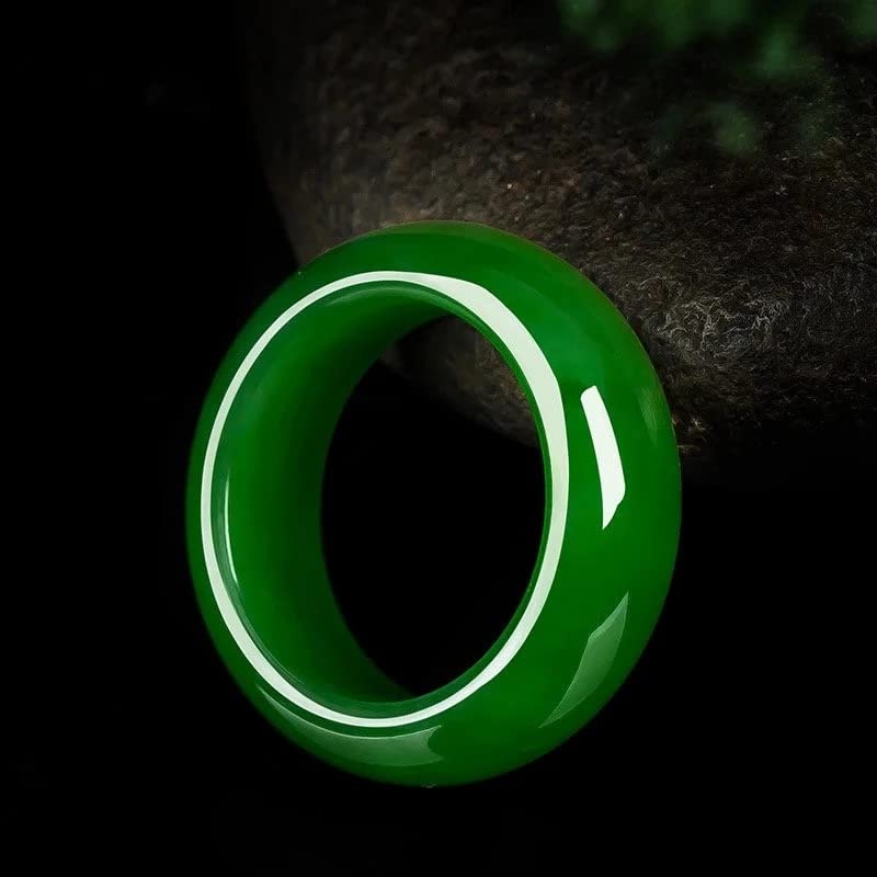 GIGB PBDK Natural Crystal Green Jade Ring for Woman Men,Minimalist Good Luck Ring Green Jade Rings Fengshui Cinnabar thumb Rings Valentine's Day Birthday jewelry - size: 8