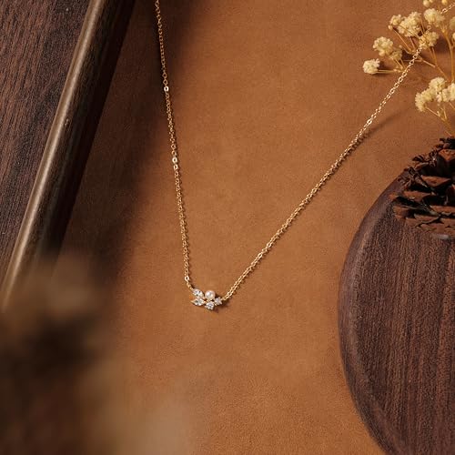 Pearl Necklaces for Women,Dainty Gold Pendant Necklaces Waterproof Jewelry | 14K Gold Plated Pearl Necklaces,Dainty Elegant Wedding Necklace,Small Cute Adjustable Minimalist Necklace,Non Tarnish Jewelry - color: GOLD-14
