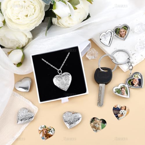 AUEAR, 10 Pack Silver Heart Photo Frame Charms DIY Locket Pendants for Necklace Keychain Jewelry Making
