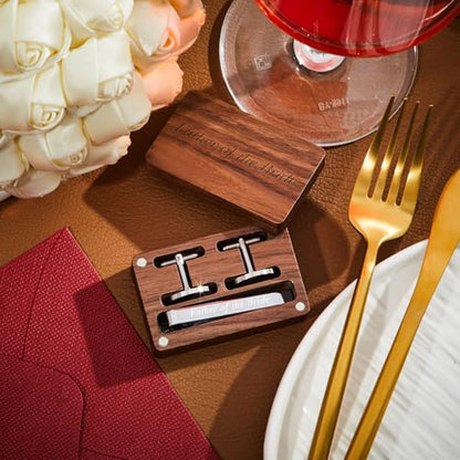 Colingmill Father of the Bride Gift Dad of the Bridegroom Cufflinks Tie Clip Set with Engraved Wood Gift Box for Dad - style: Father of the Bride, Forever