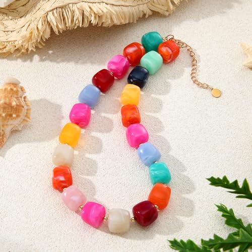 Chunky Beaded Necklace for Women Boho Statement Choker Necklace Trendy Resin Beads Summer Beach Jewelry Gifts