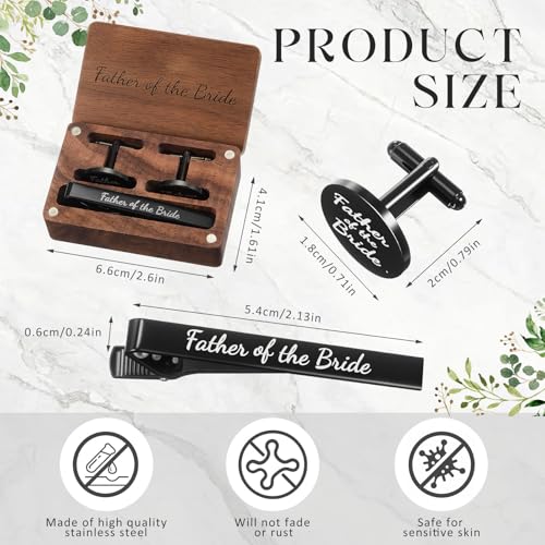 Colingmill Father of the Bride Gift Dad of the Bridegroom Cufflinks Tie Clip Set with Engraved Wood Gift Box for Dad - style: Father of the Bride,Always,Black
