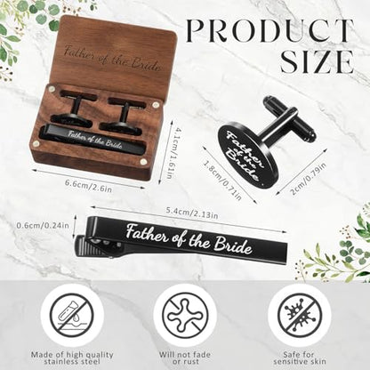 Colingmill Father of the Bride Gift Dad of the Bridegroom Cufflinks Tie Clip Set with Engraved Wood Gift Box for Dad - style: Father of the Bride,Always,Black