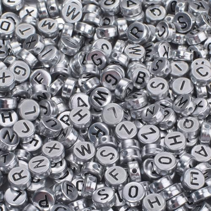 1000Pcs Acrylic Silver Letter Beads Alphabet Colorful Letter Black Round Beads for Friendship Bracelets and Gifts Souvenir Jewelry Making(4 * 7mm Round) - color: Sliver Black(Round)