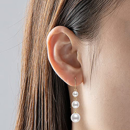 925 Sterling Silver Pearl Drop Earrings for Women, June Birthstone Long Dangle Pearl Jewelry Gifts for Her - color: 6-10mm Gold