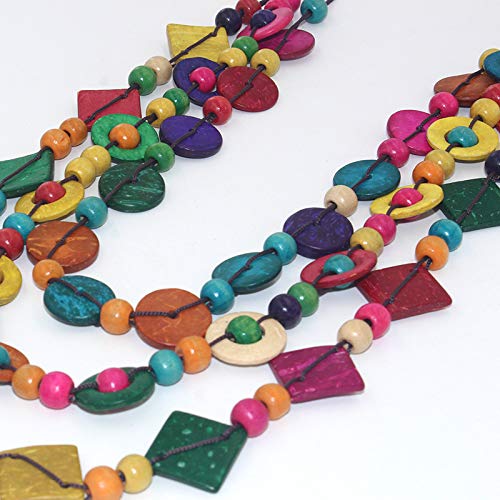 YONYou Bohemia Braided Women Neckalce Statement Colorful Round Wooden Beads Chain Shell Necklace Chunky Collar Novelty Jeweley for Women Costume Handmade Party Daily Jewelry