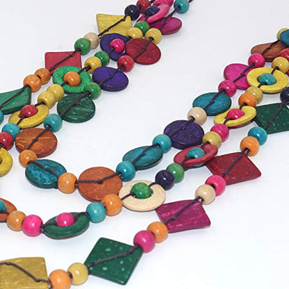 YONYou Bohemia Braided Women Neckalce Statement Colorful Round Wooden Beads Chain Shell Necklace Chunky Collar Novelty Jeweley for Women Costume Handmade Party Daily Jewelry