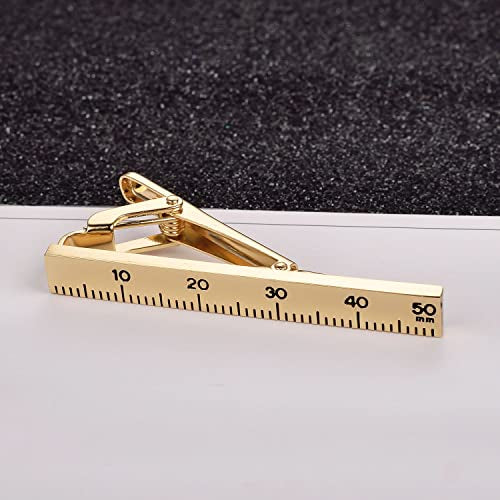 Yoursfs Personalized Stationery Series Tie Clips For Men Novelty Ruler/Pen Tie Clips Unique 18K Gold Plated/Silver Stainless Steel Tie Clip Jewelry For Father Husband Suitable For Daily - style: Gold Ruler