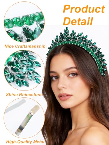 Bridal Rhinestone Headband Wedding Hair Accessories for Women, Pearl Crystal Headband Wedding Costume Headpieces for Brides Princess Quinceanera Christmas Party Prom Birthday(Green) - color: Green