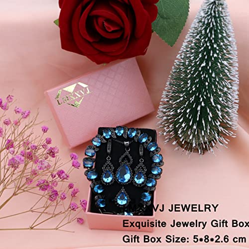 LMXXVJ Women Jewelry Set Platinum Plated Necklace Open Ring Earrings Bracelet Set,Birthday/Anniversary Mother’s Day Jewelry Gifts for Mom/Wife/Sister/Best Friend - color: Black Gun-Sky Blue
