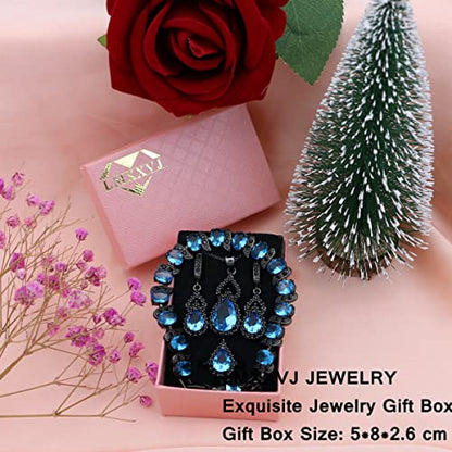 LMXXVJ Women Jewelry Set Platinum Plated Necklace Open Ring Earrings Bracelet Set,Birthday/Anniversary Mother’s Day Jewelry Gifts for Mom/Wife/Sister/Best Friend - color: Black Gun-Sky Blue