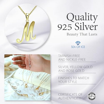 SEA OF ICE Letter Initial Necklace, Alphabet Letter Pendant Necklace, Sterling Silver, Gold, Rose Gold Necklace for Women, Elegant Initial Necklaces, Personalized Custom Women's Necklaces - color: Yellow Gold - M